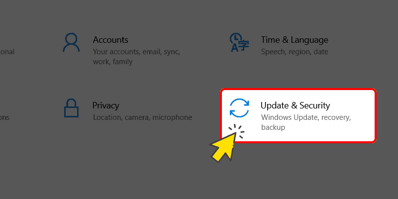 Tại tab Settings, chọn Update & Security.