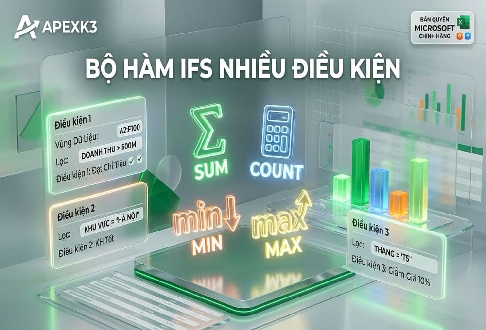 Hàm SUMIFS, COUNTIFS, MINIFS, MAXIFS Nhiều Điều Kiện