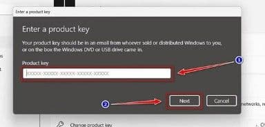 Nhập dãy 25 ký tự Product Key của bạn vào ô trống, sau đó chọn Next và làm theo hướng dẫn để hoàn tất.